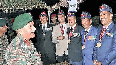 Army chief General Upendra Dwivedi in conversation with members of the military on Sunday.