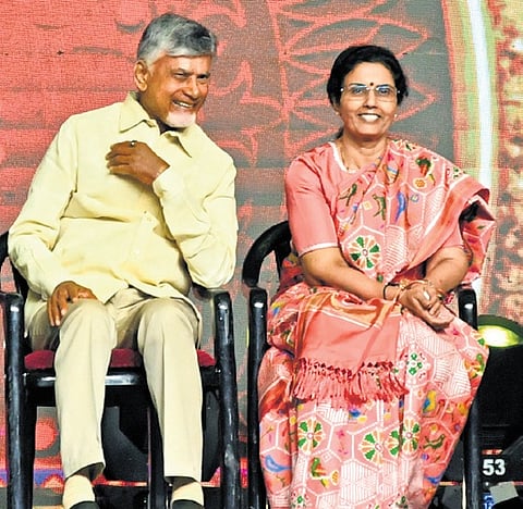 CM Chandrababu Naidu, along with his wife Bhuvaneswari, takes part in Diwali celebrations.