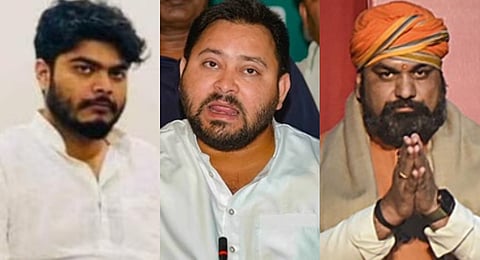 (L-R) Shivani Shukla, a UK-educated law postgraduate making her electoral debut from Lalganj on an RJD ticket; Lata Singh, a Supreme Court lawyer contesting from Asthawan for Prashant Kishor’s Jan Suraaj Party; and Pushpam Priya Choudhary, LSE alumna and founder of The Plurals Party, contesting from Darbhanga.