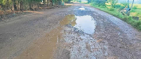 The poor condition of Gudlavalleru rural road in Krishna District 