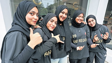 Students from UAE who arrived in Thiruvananthapuram to compete in the State School Sports Meet  