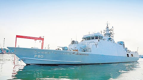 Mahe, the anti-submarine warfare shallow water craft delivered by the Cochin Shipyard to the Indian Navy on Thursday