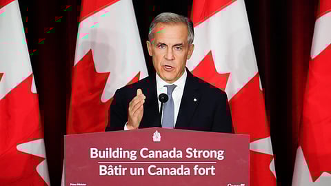 Canada Prime Minister Mark Carney makes a live address on Canada's plan to build a stronger economy in advance of the 2025 Budget, at the University of Ottawa in Ottawa on Wednesday, Oct. 22, 2025. 