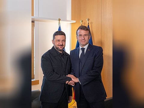 Ukrainian President Volodymyr Zelensky meets French counterpart Emmanuel Macron in Paris on Monday