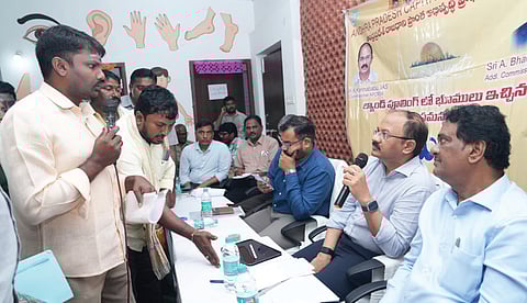 CRDA commissioner K Kannababu during the Gramadarsini outreach programme at Kuragallu on Thursday.