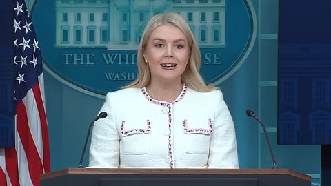 Press Secretary Karoline Leavitt addresses a press briefing at the White House on Thursday, Oct. 23, 2025.
