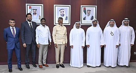 Chief Minister Nara Chandrababu Naidu during a meeting with Abu Dhabi Chamber of Commerce Chairman Ahmed Jasim Al Zaabi on Thursday.