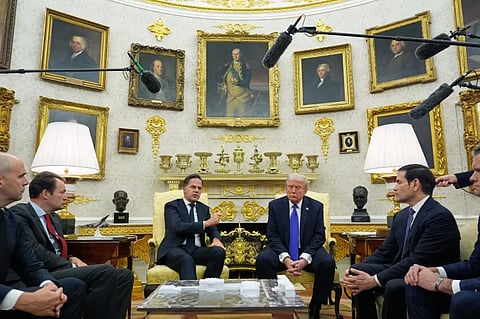 President Donald Trump meets with Nato Secretary-General Mark Rutte in the Oval Office of the White House on Wednesday