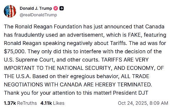 Trump's truth social post