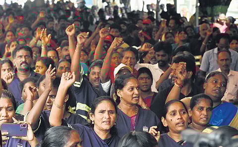 The workers have been protesting the GCC's decision to privatise waste management for the past 97 days. 