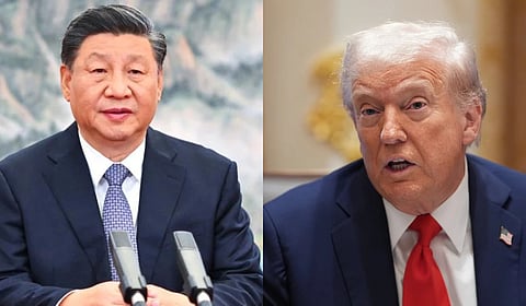 China's President Xi Jinping (L) and  Donald Trump