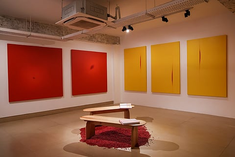 
‘Dance of Surya’ (2004) and 'Drop' (2007) on view at the gallery 