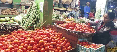 Vegetables for sale at Thiruvallur vegetable market .