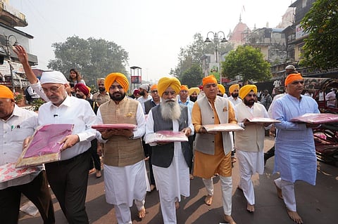 Ministers in the Punjab government came to Gurudwara Sis Ganj in Delhi to launch the series of events. (Photo | Special arrangement)