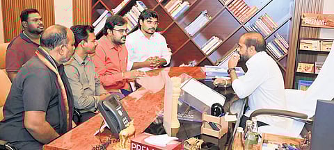 Health Minister Satya Kumar Yadav holding talks with PHC and APVVP doctors on Friday | Express