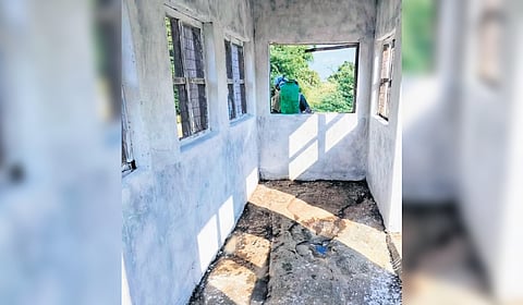 The room built over the 7th-century Chalukyan measuring scale in Kurugodu is now a shelter for livestock and people, accelerating the erosion of the  inscription.