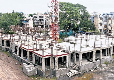 The bare-bones structure of the remaining building at Andimaniyam Thottam in Chennai.