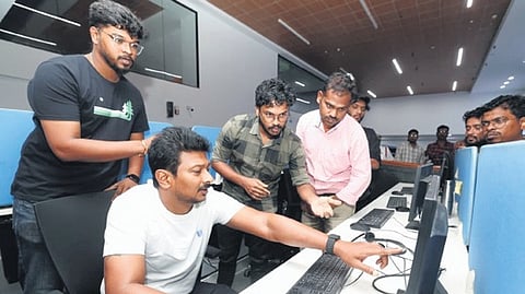 Deputy CM Udhayanidhi Stalin inspects status of complaints received online from the public, at GCC office.