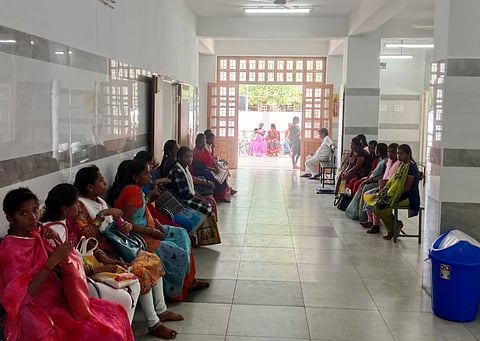 Pregnant women waiting in OP ward in the CEmONC centre which became functional following TNIE’s report.