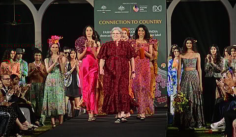 (Centre) Amanda Healy, director of Australian First Nations fashion label Kirrikin