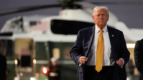 President Donald Trump arrives at Haneda Airport before switching his ride to Marine One in Tokyo, Japan, Monday, Oct. 27, 2025, following his visit at the ASEAN summit in Malaysia.