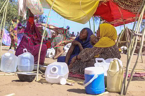 Displaced women and children from el-Fasher at a camp where they sought refuge from fighting between government forces and the RSF, in Tawila, Darfur region, Sudan, Monday, Nov. 3, 2025. 