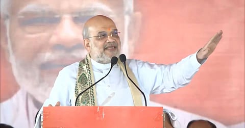 Union Home Minister Amit Shah addressing a rally in Lakhisarai district in Bihar.