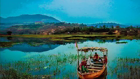 tourists riding a boat