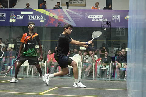 Aryaveer Dewan (R) in action on Thursday