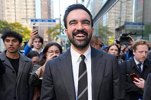 New York mayoral candidate Zohran Mamdani speaks at Dutch Kills Playground on Monday, Nov. 3, 2025, in the Queens borough of New York.