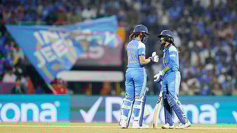 Jemimah (R) laid foundation of the win with a 167-run stand with Harmanpreet (L), whose dismissal in the 36th over put further pressure on Jemimah.