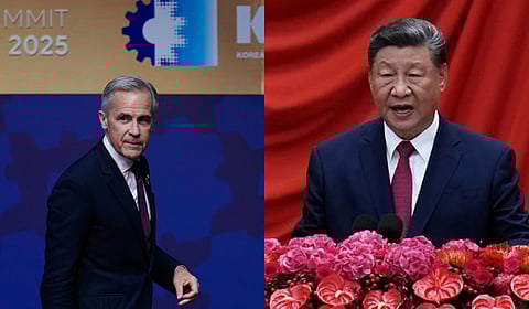 Canadian Prime Minister Mark Carney (L) and Chinese President Xi Jinping.
