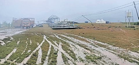 Camps damaged in Semiliguda after cyclone Montha-induced winds and rain.