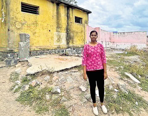 Kayal at Pasumbalur GHSS, which she helped transform with new classrooms, computers, and toilets for students.