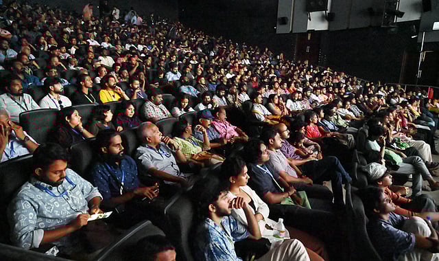 A crowded screening at the 29th IFFK held at Tagore Theatre in 2024. 