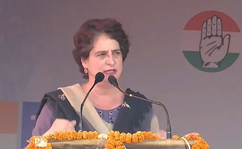 Congress leader Priyanka Gandhi Vadra addressing a poll rally in Bihar. 