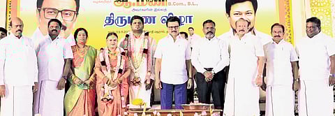 Chief Minister MK Stalin presided over the wedding of the son of DMK MP A Mani in Dharmapuri on Monday 