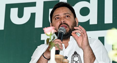 (From left to right) BJP leader and Bihar Deputy CM Samrat Choudhary; RJD leader and Opposition CM candidate Tejashwi Yadav; JJD leader and Lalu Prasad's estranged son Tej Pratap Yadav.