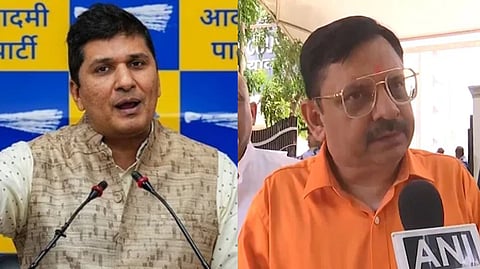 AAP Delhi chief Saurabh Bharadwaj  (L),  Delhi BJP spokesperson Praveen Kapoor.