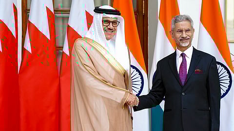 External Affairs Minister S. Jaishankar with Bahrain Foreign Affairs Minister Abdullatif bin Rashid Alzayani during the 5th India-Bahrain High Joint Commission meeting in New Delhi, Nov. 3, 2025. 