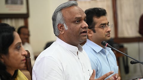 IT BT Minister Priyank Kharge during a press briefing about Bengaluru Tech Summit. 