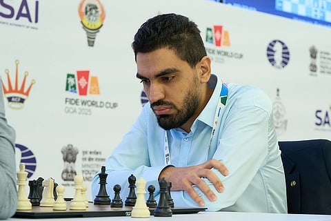 Abhimanyu Mishra (L) in action on Wednesday