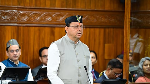Uttarakhand CM Pushkar Singh Dhami at the special assembly session marking the state’s silver jubilee