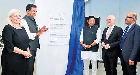 IT Minister Duddilla Sridhar Babu inaugurating the Deutsche Börse Groups Global Capability Centre (GCC) at Raidurg.