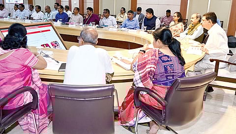 Governor Hari Babu Kambhampati reviewing activities of the Industries and MSME departments at Raj Bhavan on Tuesday | Express