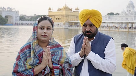 After offering prayers at the Golden Temple, CM Mann, accompanied by his wife Gurpreet Kaur, told the media that he prayed for progress, peace, and harmony in Punjab.