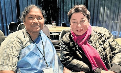 Minister Danasari Anasuya with Peru’s first woman PM Beatriz Merino during the VVGF Summit in the Netherlands.