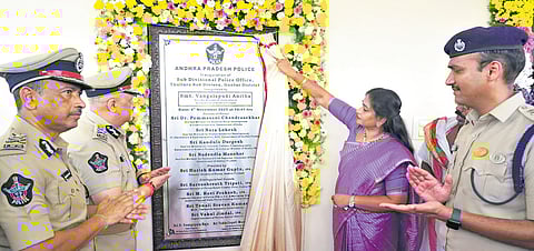 Home Minister Vangalapudi Anitha inaugurates the Thullur DSP office.