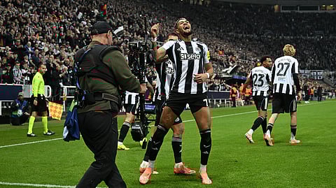 Newcastle United's Joelinton celebrates scoring his team's second goal during the UEFA Champion's League league-stage football match between Newcastle United and Athletic Bilbao at St James' Park on November 5, 2025. 