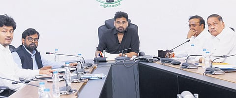Deputy Chief Minister Pawan Kalyan during the meeting for the construction of long-awaited Etimogga-Edurumondi bridge over the River Krishna.